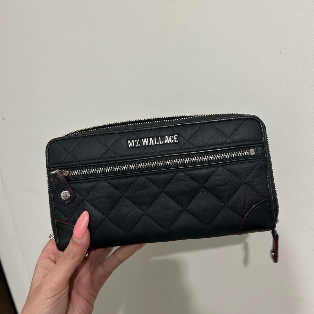 MZ Wallace Black Quilted Zip Wallet